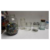 Giant Jar Of Marbles And (4) Other Mason Jars