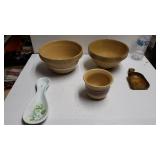 (3) Clay Bowls And Mess Spoons