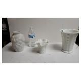 (3) White Glass Vases