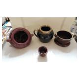 (4) Red Painted Clay Flower Pots