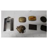 Metal Flask With (6) Belt Buckles