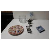 Beveled Glasses Pitcher, Oriental Plate With