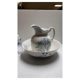 Bowl And Pitcher Set With Rose Pattern