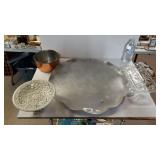 Giant Metal Tray, Glass Serving Bowl, Wrought