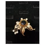 Vintage Black Onyx & Diamond Rhinestone Floral