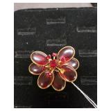 Vintage Ruby Rhinestone Brooch Signed West