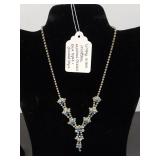 Vintage Ornate Rhinestone Cocktail Necklace Blue