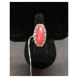 Large Ornate Red Coral Ring Marked 925 Size 6.5