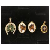(4) Pendants - Horseshoe, Horse, Cross