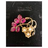Sterling/14K Pearl & Gemstone Brooch