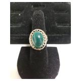 Ladies Cocktail Ring With Green Stone Marked 925