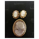 Cameo Brooch & Earring Set