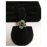 Ladies Fashion Ring W/2 Green Stones Marked 925