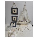 Seashell Decor & Model Wooden Sailboat