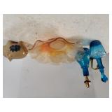 Blue Glass Decanters, Pig Piggy Bank, Amber Bowl