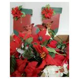 Wooden Stockings Decor, Deer Figures,  Poinsettia