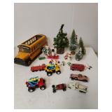 Assorted Christmas Decor & Mini Cars, School Bus