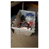 Storage Tote Of Jumper Cables, Microphone Cables,