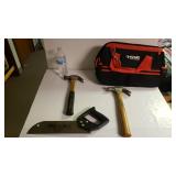 Husky Tool Bag, (2) Hammers And Buck Bros Saw