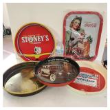 Four Metal Vintage Beer Trays, One Plastic
