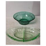 Green Pickle Dish & Teal Colored Flower Design