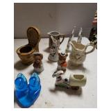 Assorted Glass Figures, Pitchers, Napkin Holder