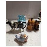 Small Blue Pitcher,  Bear Honey Pot. Cow & Duck