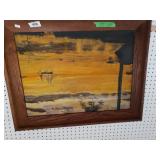 Wood Framed Orange Tint Sailboat