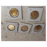 2000, 2003, 2005, 2006, 2007 Gold 1$ Coins