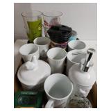 Assorted Coffee Mugs, Christmas Glasses,  Candles