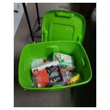 Green Storage Bin With Christmas Items