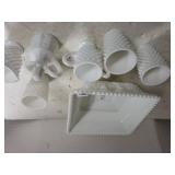 Bubble Milk Glass Bowl & Cups