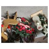 Christmas Wreath, Wooden Snowman & Reindeer Decor