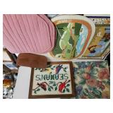 Assorted Placemats, Wooden Shelf, Needlepoint