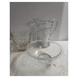 Glass Beveled Pitcher, Glass Bowls