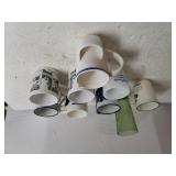 Assorted Coffee Mugs & Green Glass