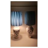 Pair Of Blue & White Ivy Designed Lamps - Both