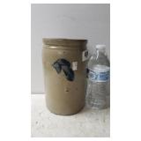 Pottery Crock W/blue Flower