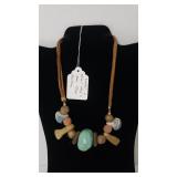 Leather, Natural Wood, & Stone Tribal Necklace