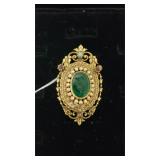 Antique Gold Pendant/Brooch W/jade Carved Warrior