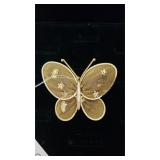 Vintage Gold Filigree Butterfly Brooch