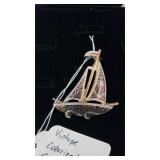 Vintage Colorized Sailboat Pendant/Brooch -