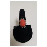 Red Coral Gemstone Ladies Ring - Marked 925 -
