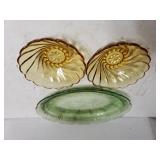 Green Glass Tray & Golden Glass Mini Bowls