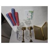 Assorted Candle Holders, Candles. Picture Frame,