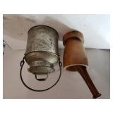 Metal Liquid Canister & Wooden Mortar & Pestle