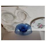 Blue Glass Dip Bowl, Clear Glass Plates, China
