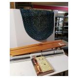 Wooden Shelf,  Oval Blue/green Woven Rug,  Ikea