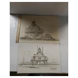 (2) Original Sketches "Thomas Point Light" And
