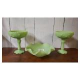 Vintage Fenton Lime Green Custard Compote And